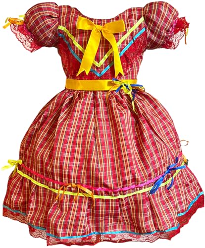 Vestido Festa Junina Caipira São João Quadrilha Infantil Xadrez S...