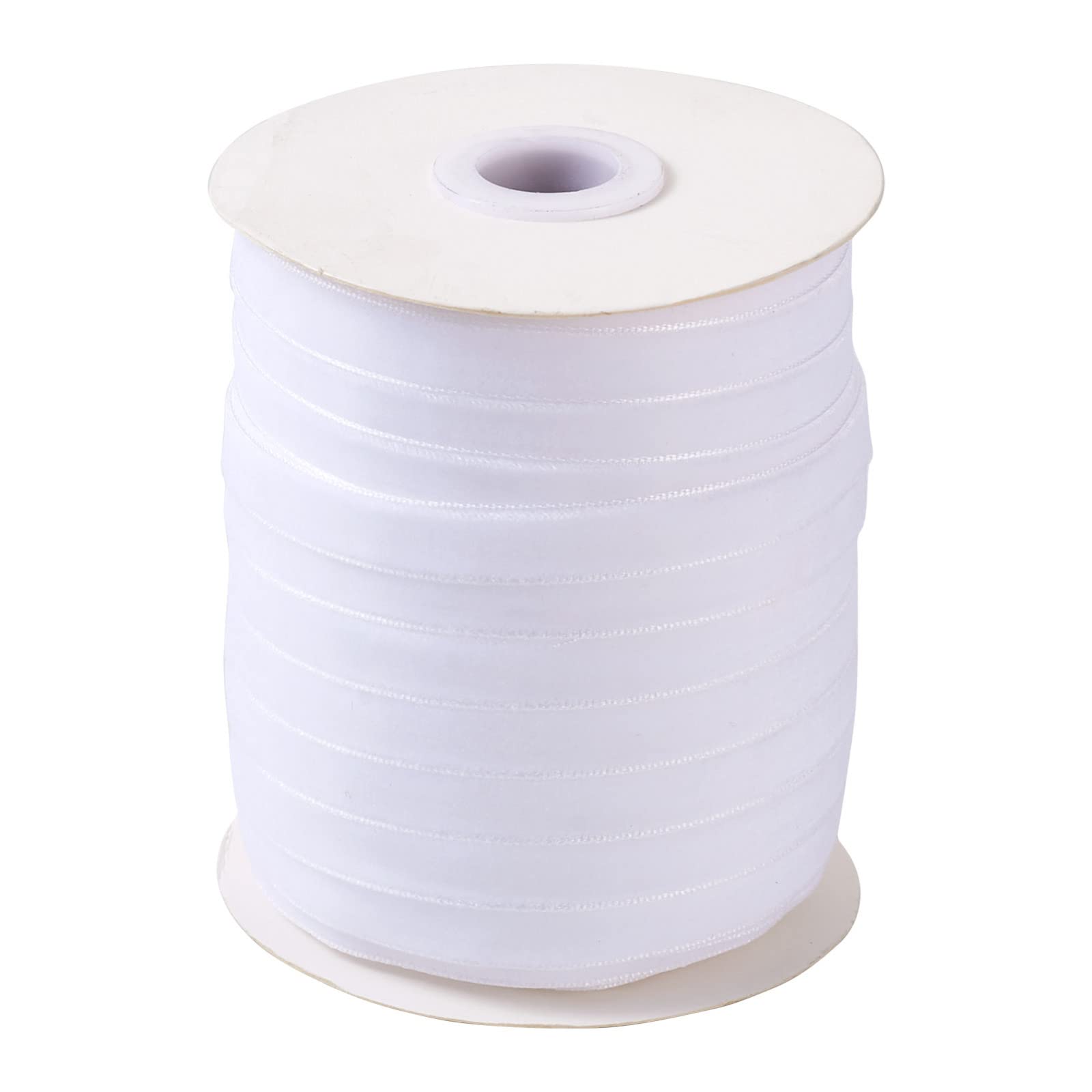 Pandahall 50 Yards Velvet Ribbon 3/8 inch Single Face Satin Ribbon Roll Decorating Lace Trim for Gift Package Wrapping Hair Bow Clips Making White Color