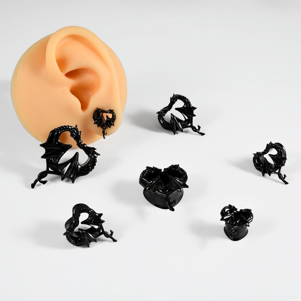 Black Dragon Ear Gauges Stainless Steel Ear Plugs 8mm-25mm Flesh Tunnels Plugs Stretchers Expander Double Flared Flesh Tunnels Ear Piercing Jewelry