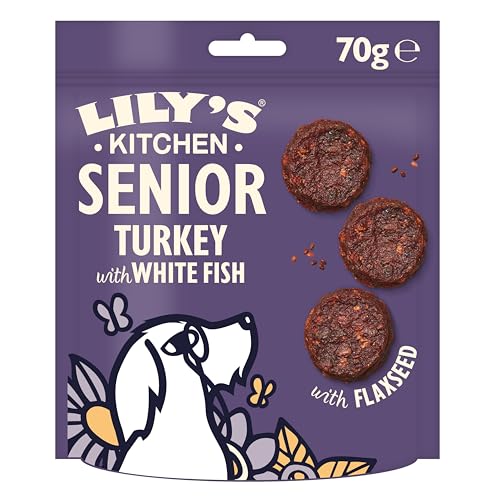 Lily’s Kitchen Made with Natural Ingredients Senior Dog Treats Packet Turkey with White Fish Bites Grain-Free Recipe 8 x 70g