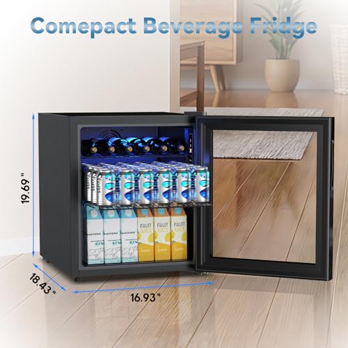 Image of Velivi Mini Fridge with Glass Door-Small Fridge Desk Beverage Cooler for Beer Drinks 1.4 Cu.Ft Countertop Beverage Fridge with Adjustable Shelves, Led Light for Bedroom /Office /Dorm (Black)