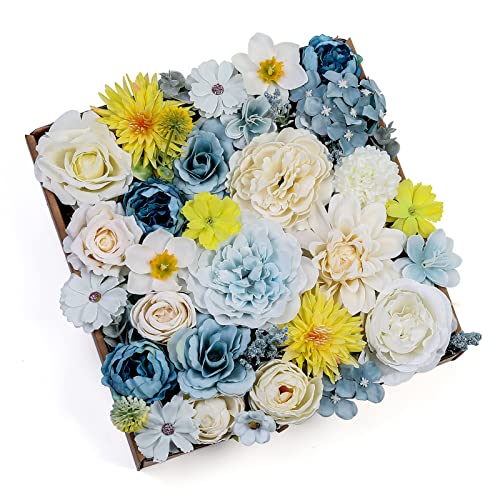 Serra Flora Artificial Flowers Combo Peony 35pcs Silk Roses Mix Fake Flowers for DIY Wedding Bouquets Combo Gradual Change Centerpieces Arrangements Party Bridal Baby Shower Home Decorations