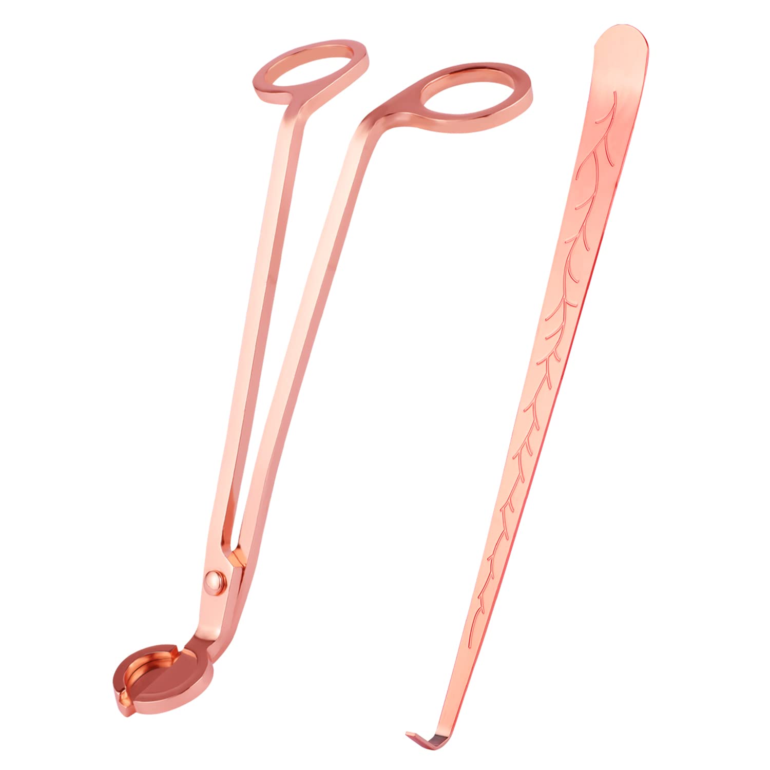 SUMAJU 2 in 1 Candle Accessory Set, Candle Wick Trimmer Candle Cutter Candle Wick Dipper Stainless Steel Wick Clipper Cutter for Candle Lovers (Rose Gold)
