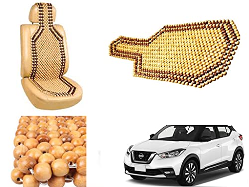 Image of Car Bead Seat Wooden Beads Cushion Cover Pad for Nissan Kicks 2019, Acupressure Sitting Seat Cover | Cream Color - Pack of 1