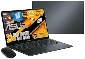 ASUS Laptop 15.6" FHD IPS - Ryzen 7 7735HS 24GB DDR5, 1TB NVMe SSD, WiFi 6E, RJ45, tastiera IT QWERTY, retroilluminata, impronta Digital, Windows 11 Pro, Pronto all'uso, FHD Webcam