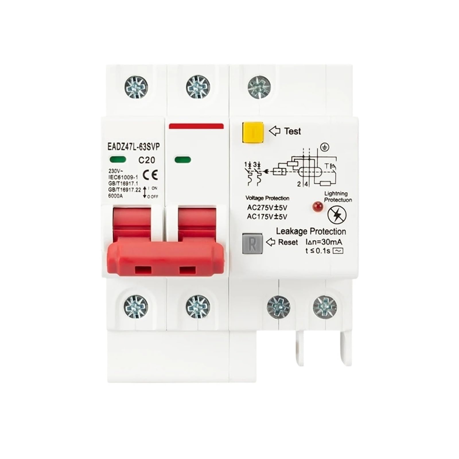 Disjoncteur différentiel 2P 230V protection fuite de surcharge 10A SPD - 4