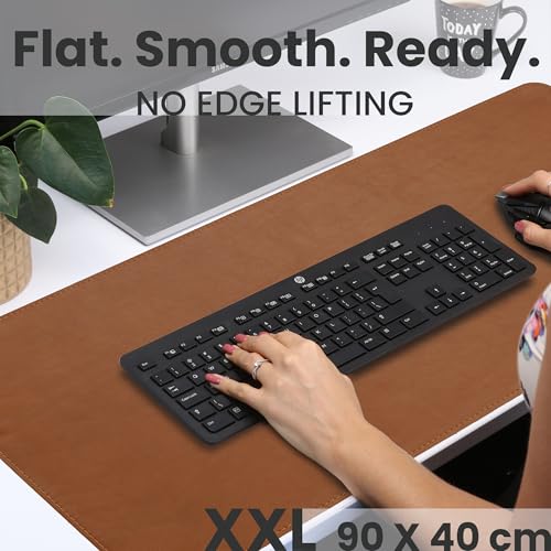 Tapete de escritorio cuero genuino toffee XL 89.92x39.88cm miniatura 3