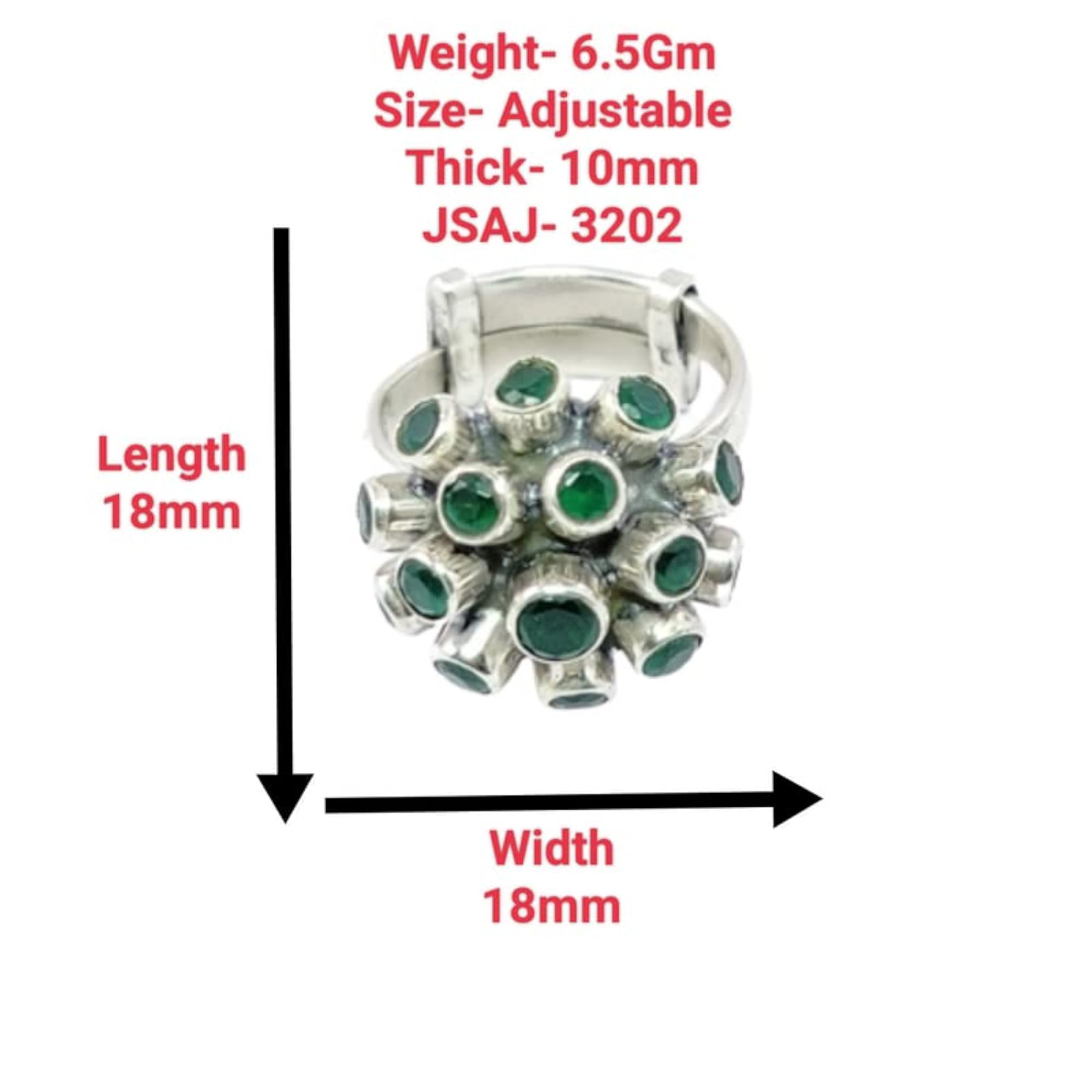 Round Shape Half Ball Ring with Multi-Colour Stones in 925 Sterling Silver