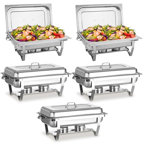 Jwevvie Chafing Dishes for Buffet 5 Pack, 9 QT Full Pan Stainless Steel Chafing Dish Buffet Set Sturdy and High Grade Chafers and Buffet Warmers Sets for Any Party with Complete Set