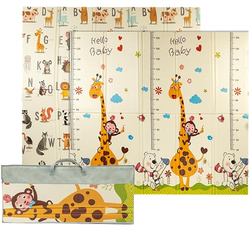 Baby-Spielmatte, faltbar, sensorisch, wasserdicht, ungiftig, wendbar. Vielseitige Matte, perfekt zum sicheren Krabbeln. (Zoo and Alphabet, 180cm x 200cm x 1.5cm dick)