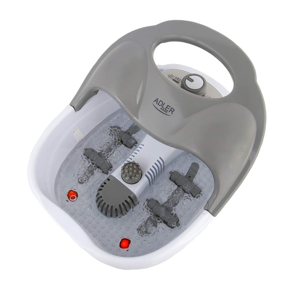 Adler AD 2167 AD-2167 Masajeador de Pies con Agua, Masaje de Burbujas y por vibración, Control de Temperatura por Infrarrojos, Cepillos Intercambiables, 80 W, Gris