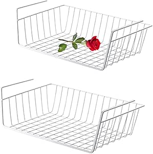 Lot De 2 Paniers De Rangement En Fil Blanc Sous étagère Pour Cuisine Garde Manger Bureau Biblioth Que