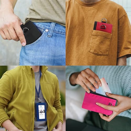 Image of TATAANTY RFID Blocking Wallet, Minimalist Wallet for Men, Small Wallet for Women with Lanyard Keychain, ID Holder Zipper for Cards, Coins, Travel, Water-resistant, Pink, Casual