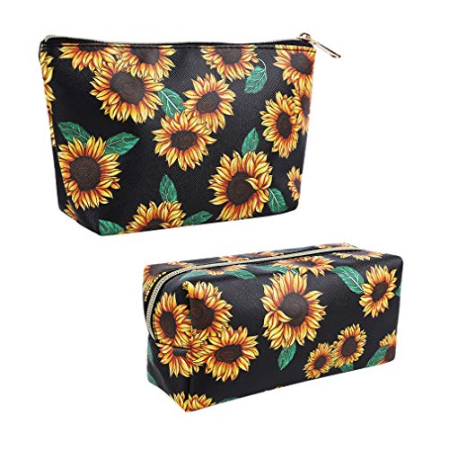 Sunflower Cosmetic Bag Set Floral Makeup Bags for Women Small Travel Toiletry Case Waterproof Organizer Gift Purse