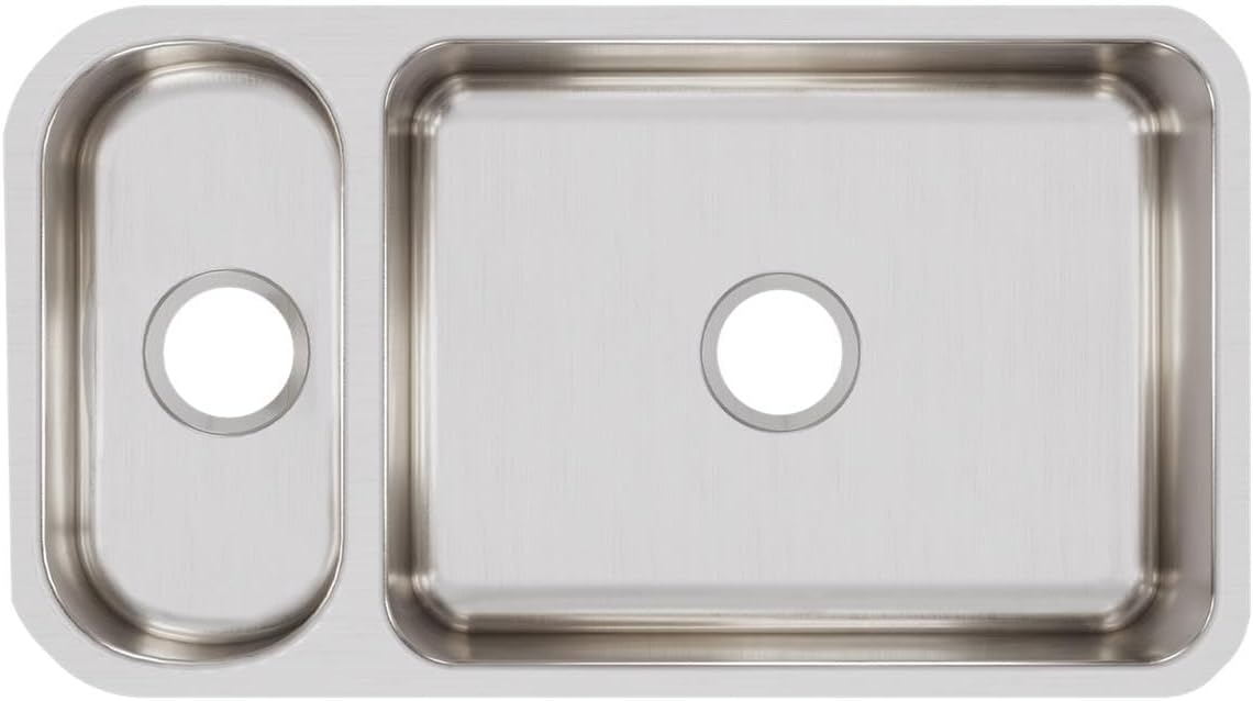 Elkay Lustertone ELUH3219 30/70 Double Bowl Undermount Stainless Steel Kitchen Sink
