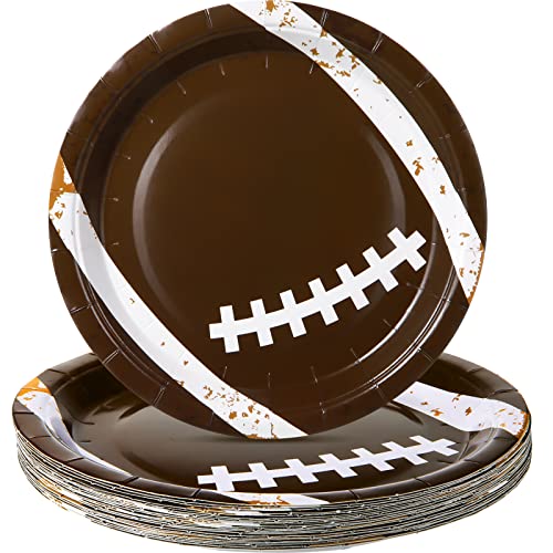 50 Pieces Football Party Plates Disposable Paper Dessert Plates Round Brown Sports Themed Cake Plates For Football Theme Party Supplies Sport Game Football Birthday Party Decoration(Novel Style) #TOP21
