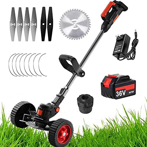 Debroussailleuse Electrique Coupe-Bordures Professionnel éLectriques sans Fil avec 1pcs 36V Lithium Batterie Puissante Taille Haie avec 4 Pcs Lames MéTalliques pour Parcs,Fermes…