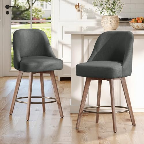 Bekrvio Lot de 2 tabourets de bar pivotants à 360° - Avec dossier - Hauteur d'assise : 65 cm - Tabouret de comptoir - Tabouret de cuisine avec pieds en bois et...