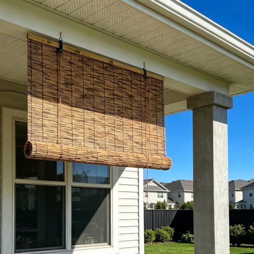 Cortina de Caña Persianas de Bambu Exterior Cortina Enrollable Ventana Persiana Ajustable Opaca para Terraza Cocina Jardín Fácil de Instalar(70x220cm)