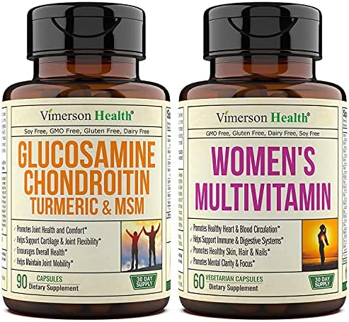 Vimerson Health Glucosamine Chondroitin Turmeric + Multivitamin for Women 2-Bottle Supplement Bundle for Her. Healthy Immune Response, Joint Support, Balanced Inflammation, Antioxidant Properties