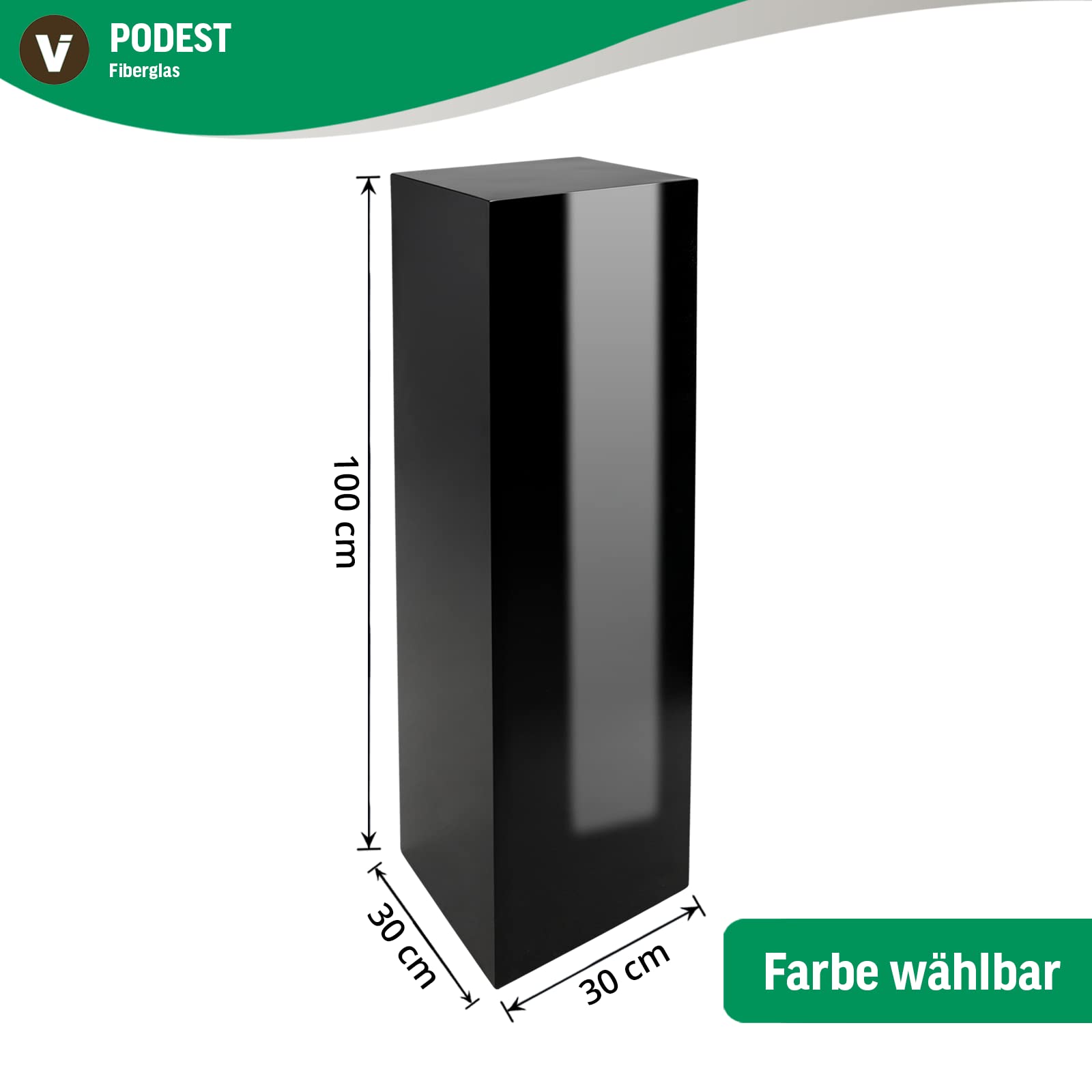 VIVANNO Podest Dekosäule Blumenständer Fiberglas Weiß Hochglanz 30x30x100 cm für Pflanzen und Deko