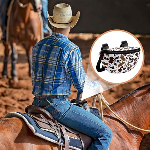 Huhumy 2 Pcs Insulated Saddle Pouch Print Endurance Waterproof Saddle Bag for Holding Cellphone Key Horse Riding Gear(Cow Print)