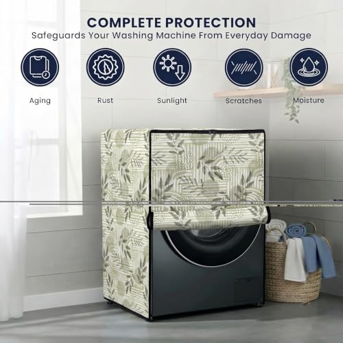 Image of Star Weaves Front Load Fully Automatic Washing Machine Cover for 6 kg, 6.5 kg, 7kg & 7.5 kg (Beige & Black) | Waterproof & Dustproof Polyester Fabric with Zipper | Protection Cover | 59 x 59 x 86 cms