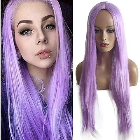 karissa Hair Full Long Lilac Straight Wigs for Black Women Synthetic Wigs Purple Full Wigs Hair Cosplay Party WigsDaily Wig, Pastel Purple, 24 Cover