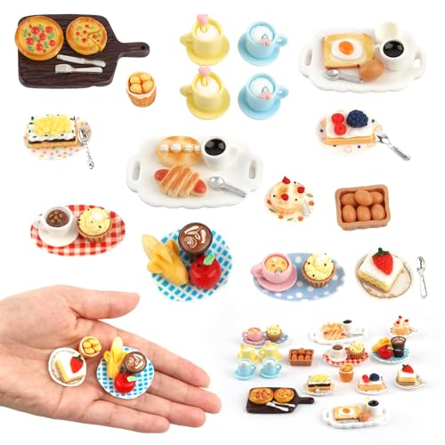 50 Stück Miniatur Essen und Trinken Puppenhaus Zubehör aus Harz 1:12 Lebensmittel Miniatur Deko für Mini Küche Rollenspiel Spielzeug Essen Party