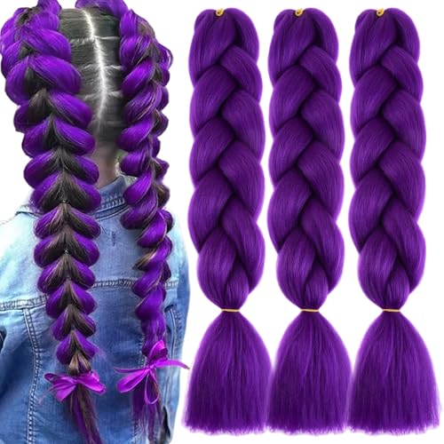 Extensiones de cabello morado de 24 pulgadas para trenzas jumbo suaves