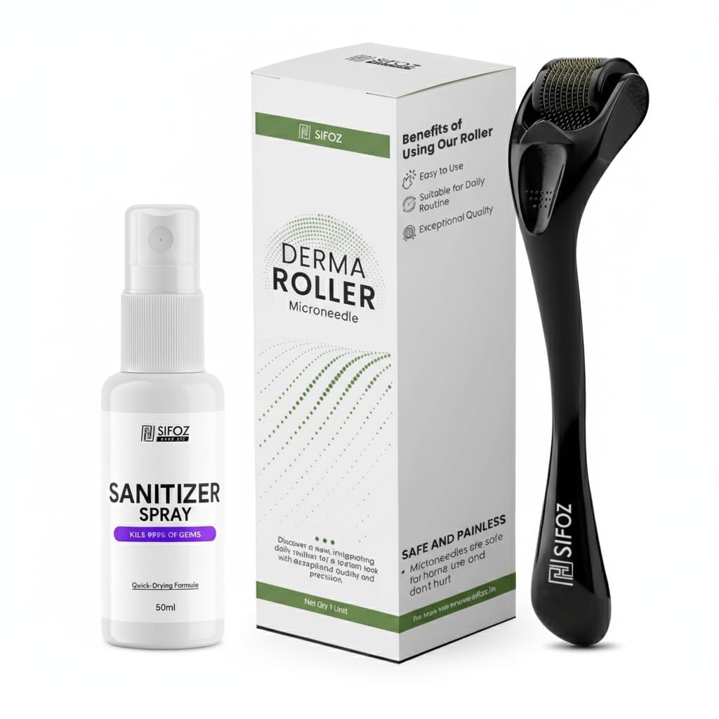 sifoz derma roller for hair growth 0.5 mm with 540 titanium needles microneedle roller for face, body, scalp and beard | for women and men | reduces acne scars | repairs damaged hair, activates hair follicles | safe & effective