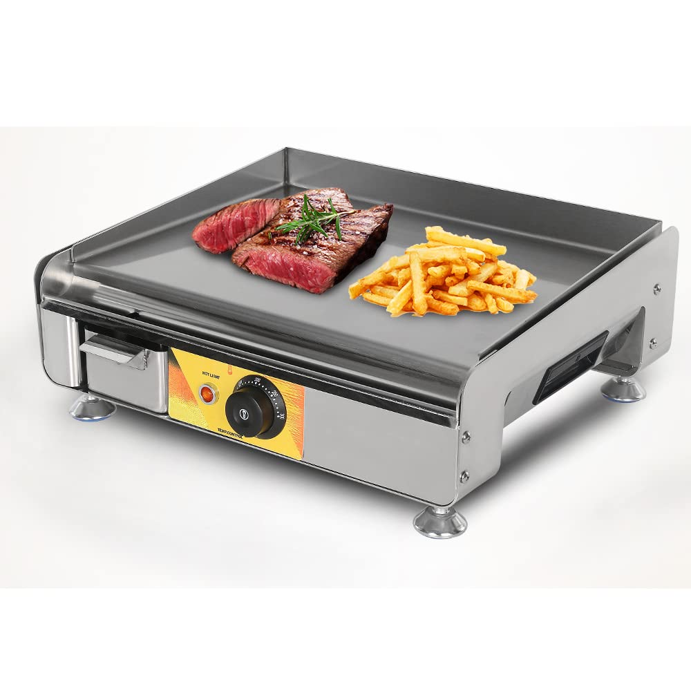 Helikim 2300W Commercial Electric Flat Top Griddle Stainless Steel Countertop Barbecue Nonstick BBQ for Burger Bacon 50-300 °C Adjustable