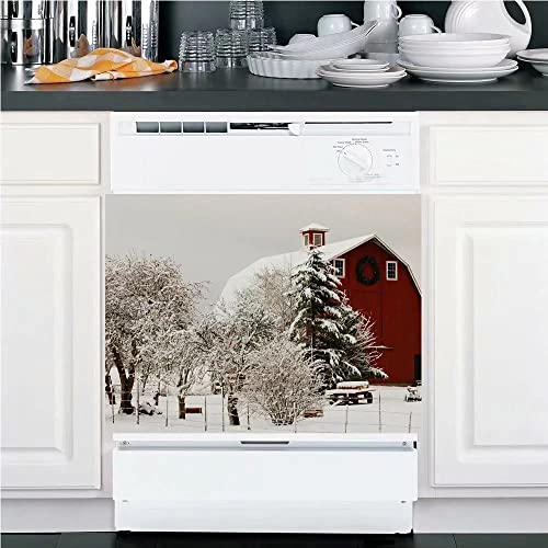 Magnete Geschirrspülerabdeckung Winter Schneehaus Küche Geschirrspüler Tür Magnet Abdeckung Schneebedeckte Landschaft Magnetaufkleber Weihnachtsbaum Magnettafel Vinyl Aufkleber (58 x 43 cm) Cover