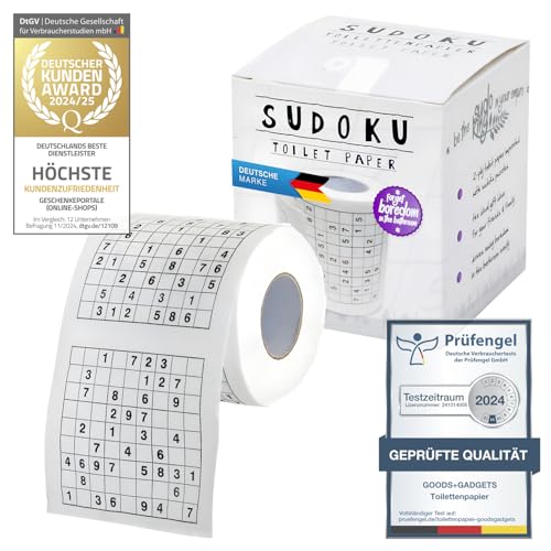 GOODS+GADGETS Sudoku Papel Higiénico Divertido con Sudoku Rompecabezas, 2 Capas, 200 Hojas, Sin Perfume, Unidades (Paquete de 1)