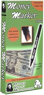 Money Marker (5 Counterfeit Pens) - Counterfeit Bill Detector Pen with Upgraded Chisel Tip - Detect Fake Counterfit Bills, Universal False Currency Pen Detector Pack