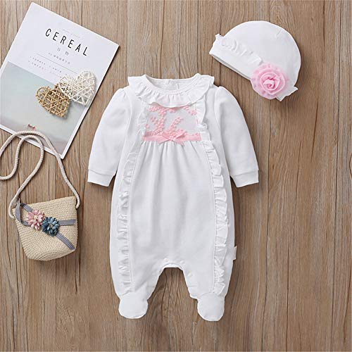 Infant Baby Girl Ruffled Cotton Footies Footed Overall Romper with Hat Toddler Baby Footed Jumpsuit2