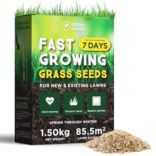 Image of Green Guard Fast Growing Grass Seed 1.5KG - Premium Quality Lawn Seed, Pet Friendly, Quick Germination - Grass Seeds Fast Growing for Lawn Repair Overseeding Shaded Areas - Perfect for UK Climate
