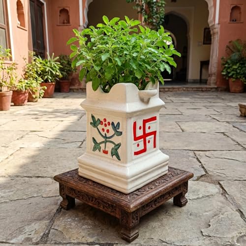Image of ecofynd 10 inches Tulsi Ceramic Plant Pots, Flower Pot with Drainage Hole, Decorative Modern Indoor Planters, Home Garden Decor for Living Room Bedroom Interior (Ivory,CPOT040)