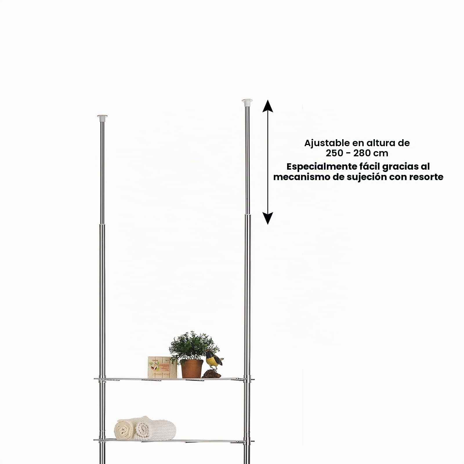 CARO-Möbel Carolina de Muebles Estantería telescópica para baño Dunja Estantería Multiusos, Altura Regulable 250 – 280 cm 3 estantes 1 Cesta Cromado