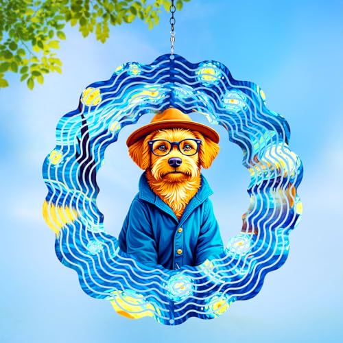 Dog Wind Spinners Outdoor,Hanging Metal Garden Wind Spinner for Outdoor Indoor Decorations Gifts for Women Men,12 inch Kinetic Sculpture Decor...