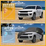 Car Cover Waterproof All Weather 210D, UV Sun Rain Protection, for Jeep Grand Cherokee with Left Side Zipper, Black & Blue