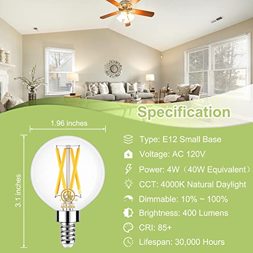 Winshine Candelabra Led Light Bulbs E12 Base, 40Watt Equivalent, 4000K Natural Daylight, Dimmable Chandelier Light Bulbs Small Base, Round Light Bulbs For Ceiling Fan, 120V, Cri85+, 400Lm, 8 Pack #TOP1
