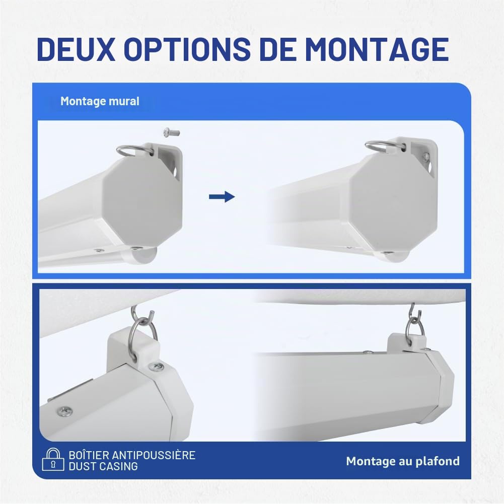 iggual Écran de Projection 84" Pouces - Électrique Enroulable - Panoramique 16:9 - Chute Réglable - Télécommande et Interrupteur Aux - Adapté Mur/Plafond - Compatible 4k, Tout Projecteur (184x104 cm)