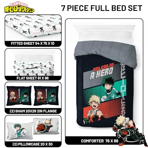 Image of My Hero Academia Deku Full Comforter Set 7 Piece Anime Bedding, Black