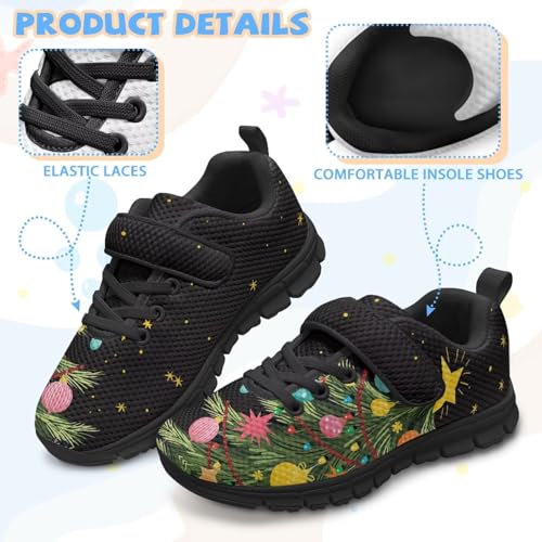 Christmas Theme Girls Athletic Shoes with Hook and Loop Cute Print Breathable Mesh Tennis for Little Kid/Big Kid US 10.5-2.54