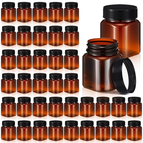 Tanlade 40 tarros de plástico ámbar con tapas, recipientes redondos para cosméticos, frascos de ámbar recargables para almacenamiento de alimentos en polvo, líquidos, cocina, loción, ungüentos,