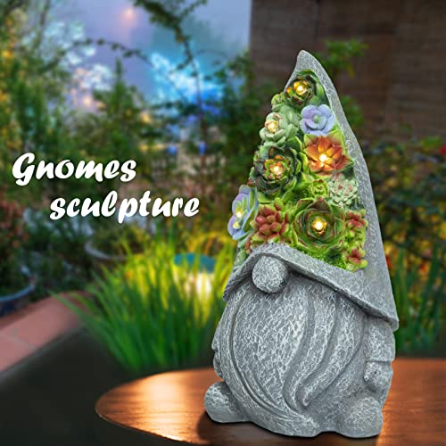 Ovewios Solar Garden Statues Gnome Figurine With Succulent And Led Lights - Garden Gnomes Statues Decorations For Yard, Outside, Patio, Balcony - Gardening Housewarming Birthday Gifts #TOP6