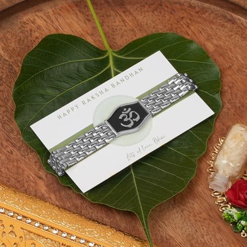 Image of The Wallet Store Divya Om Bracelet Rakhi, With Roli Chawal, Combo For Brother, Bhai, Bhaiyya, Best Rakshbandhan Gift, Durable Metallic Build