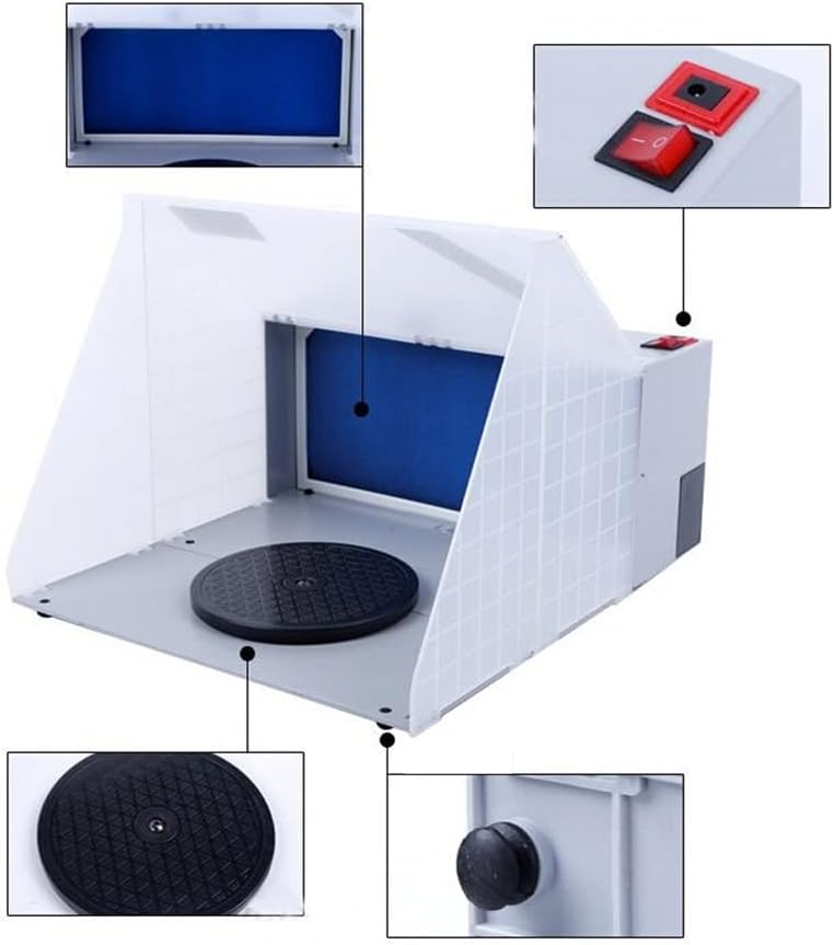 Airbrush Paint Spray Booth, Foldable Paint Booth Kit with 3 LED Light Tubes, Fan Turn Table and Exhaust Extension Hose, for Painting, Crafts, Nails, Art Cakes, T-Shirts and Hobby