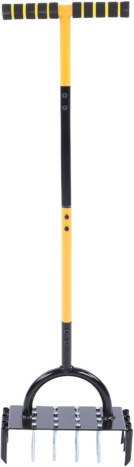 Lawn Aerator, 2 in 1 Manual Metal Core Aerator Lawn Tool with 16 Iron Spikes, 8 Coring, Garden Grass Plug Spikes Aerating Coring Tools for Yard Lawn Soil Care